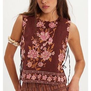 NWT Free People Faded Gardens Side-Tie Tank - Wine Floral